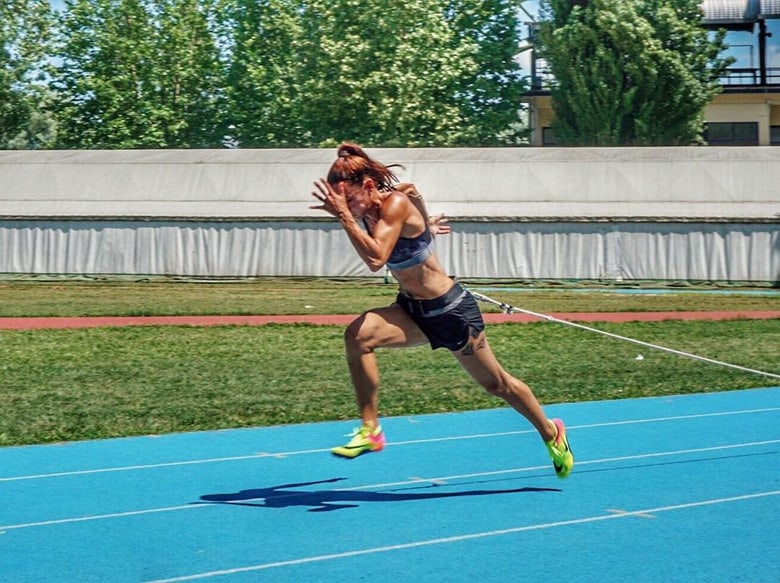 Ivet Lalova Collio sled training on a track